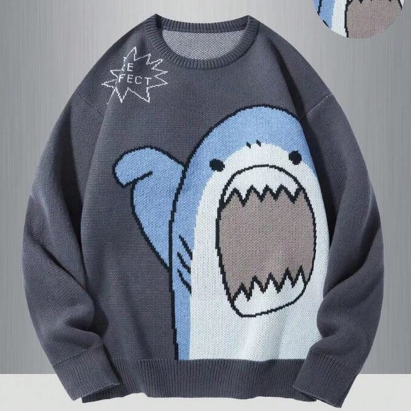 Other - Shark top Gray Shark Sweater blue cartoon graphic fun cute long sleeve k…